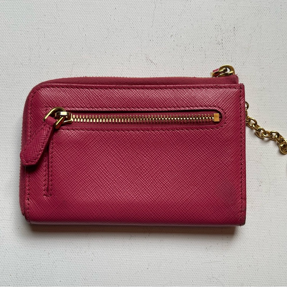 PRADA Saffiano Metal Zip Around Key Holder Peonia Pink Gold Wallet Chain - Picture 4 of 10